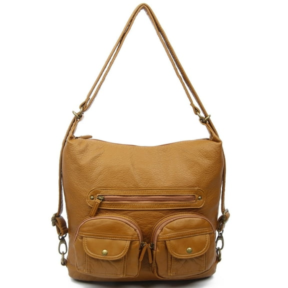Ampere Creations Women's Multi Functional Crossbody Backpack Bag, Soft Leather, Light Brown, 1-Piece