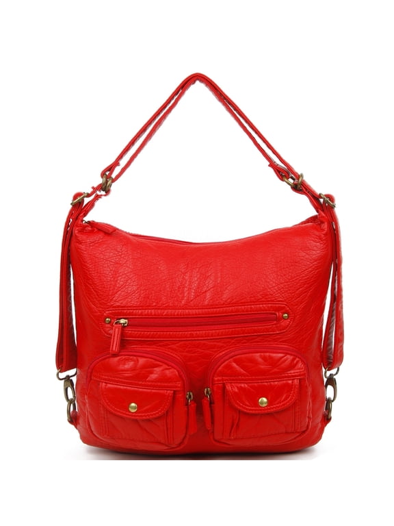Women's Multi Functional Crossbody Backpack Bag, Soft Leather, Red, 1-Piece