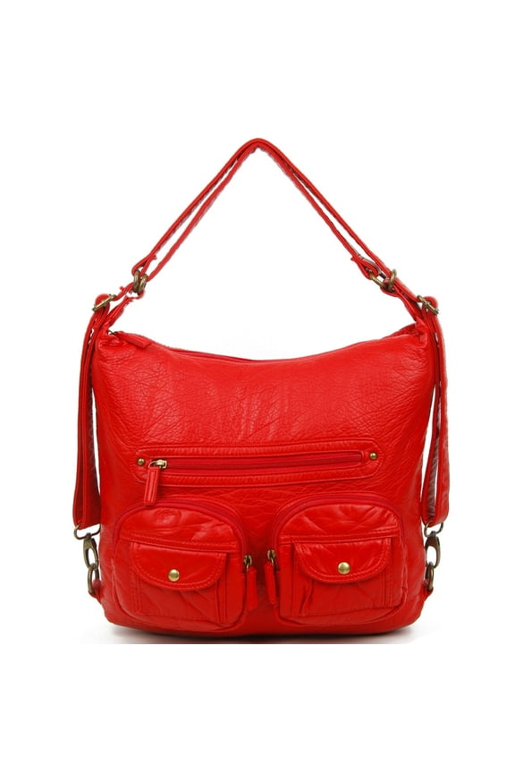 Women's Multi Functional Crossbody Backpack Bag, Soft Leather, Red, 1-Piece