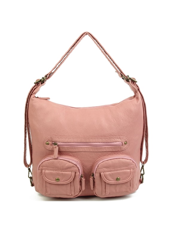 Women's Multi Functional Crossbody Backpack Bag, Soft Leather, Rose Pink, 1-Piece