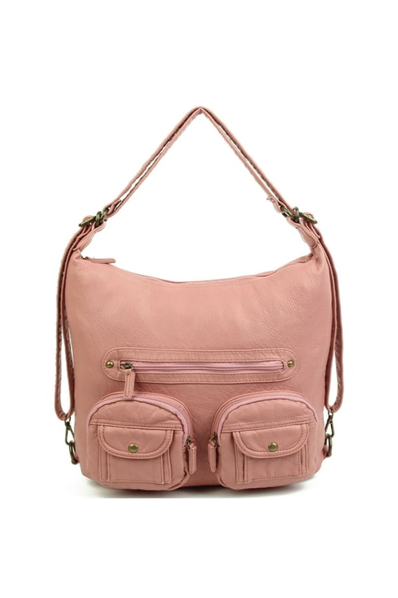 Women's Multi Functional Crossbody Backpack Bag, Soft Leather, Rose Pink, 1-Piece