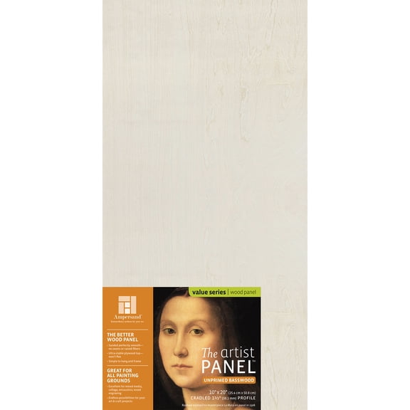 Ampersand Art Artist Panel, Unprimed Basswood, Cradled, 1-1/2" Profile, 10" x 20"