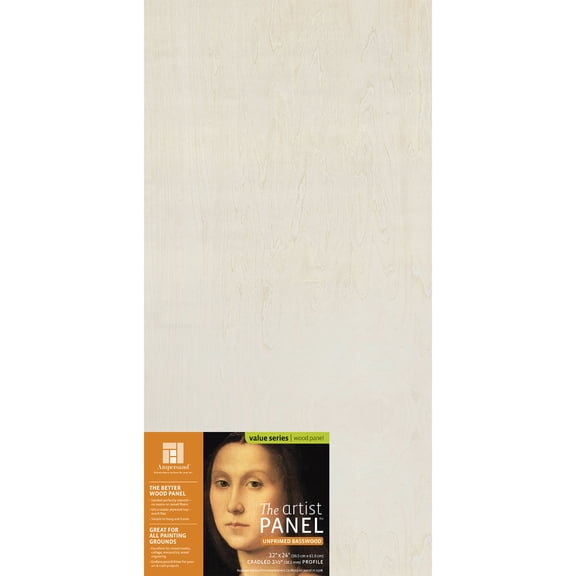 Ampersand Art Artist Panel, Unprimed Basswood, Cradled, 1-1/2" Profile, 12" x 24"