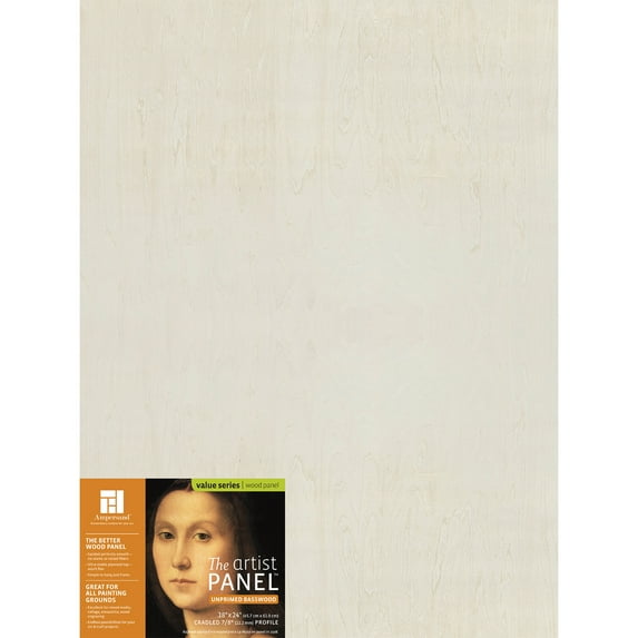 Ampersand Art Artist Panel, Unprimed Basswood, Cradled, 7/8" Profile, 18" x 24"