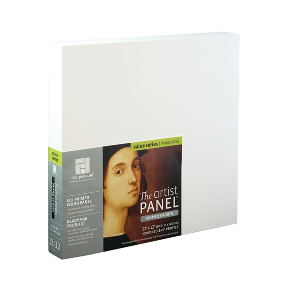 Ampersand Art Artist Panels, Primed Smooth, Cradled, 1-1/2" Profile, 12" x 12"