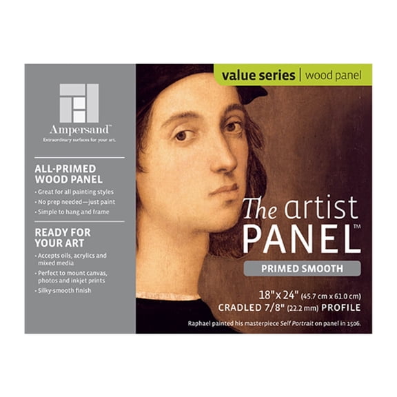 Ampersand Art Artist Panels, Primed Smooth, Cradled, 7/8" Profile, 18" x 24"