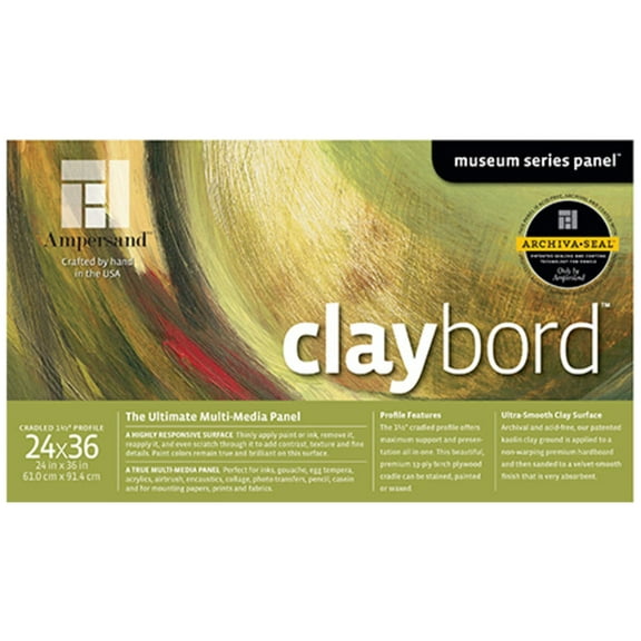 Ampersand Art Claybord, Cradled, 1-1/2" Profile, 24" x 36"