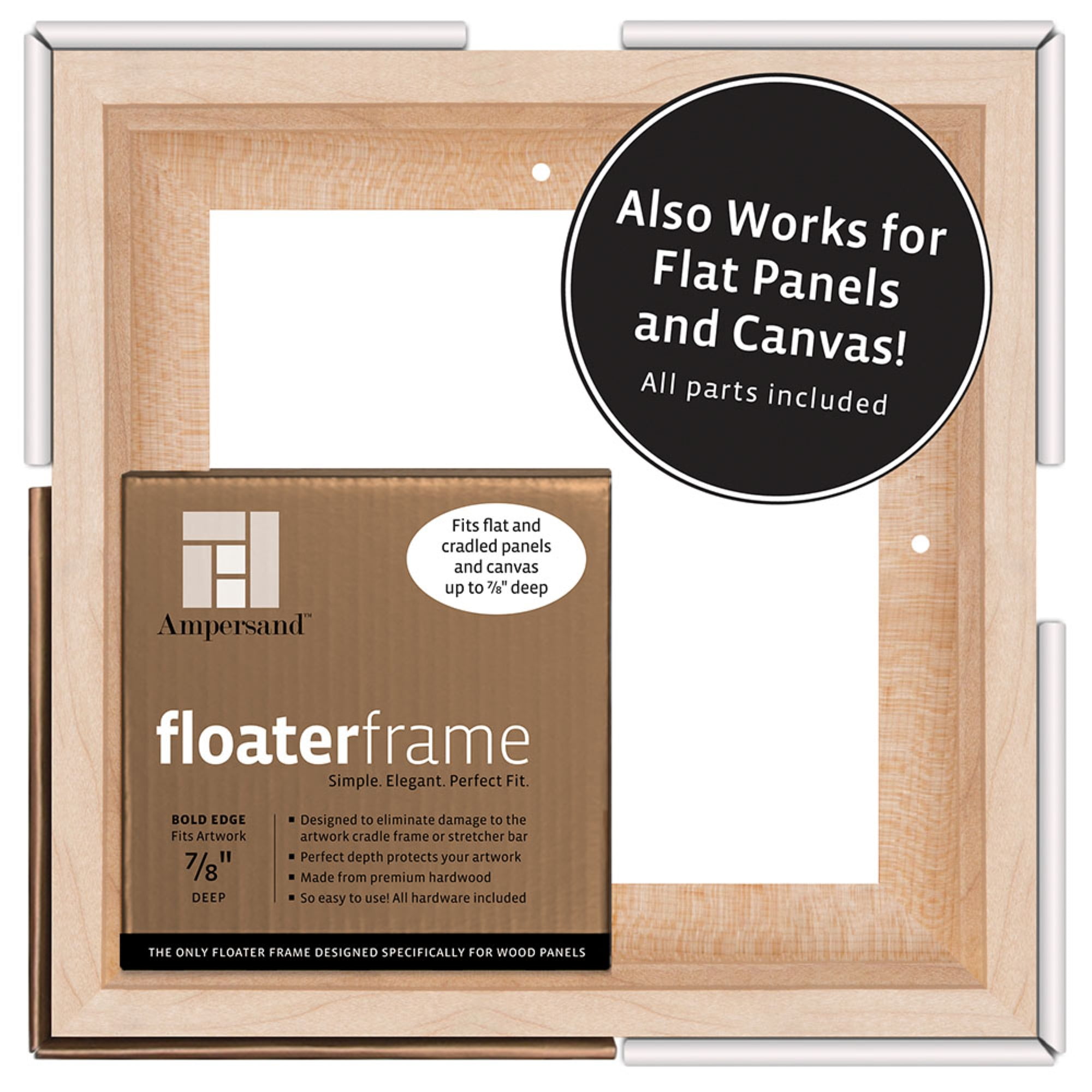 Maple Wood Floating Wall Frame for 8" x 8" Artwork