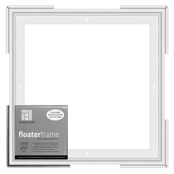 Ampersand Art Floaterframes Thin Edge (1/4" Face) 1-7/8" Frame Profile for 1-1/2" Deep Artwork 12" x 12" White
