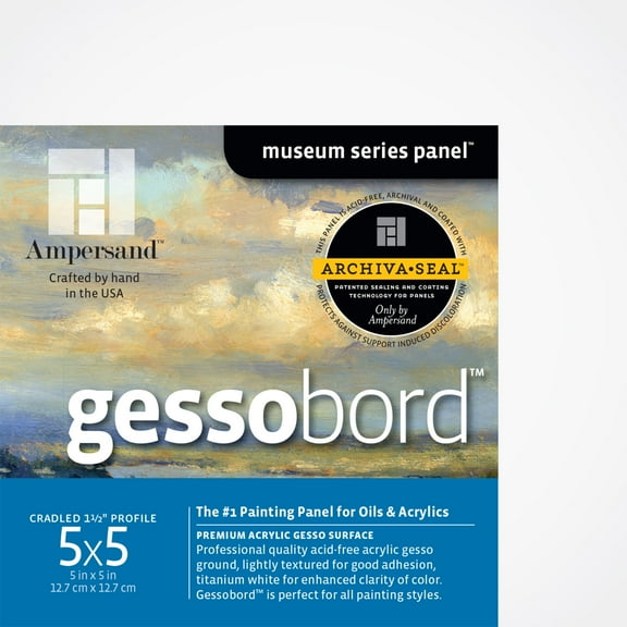 Ampersand Art Gessobord, Cradled, 1-1/2" Profile, 5" x 5"