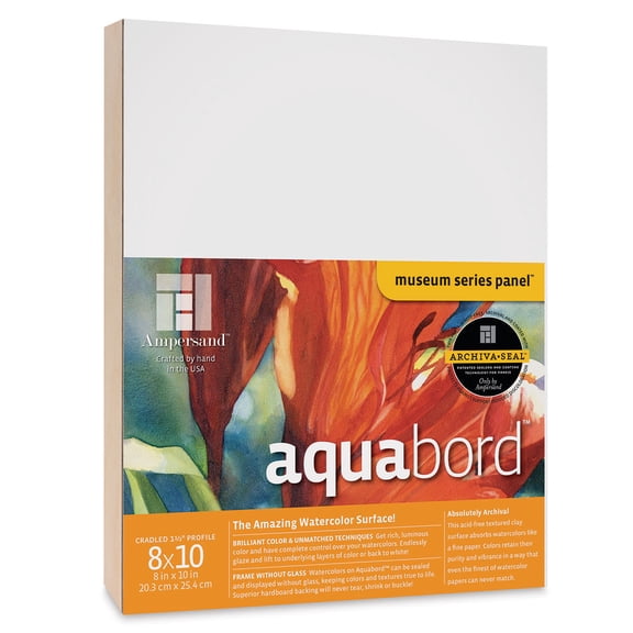 Ampersand Art Supply Watercolor Painting Panel: Museum Series Aquabord, 1-1/2 Inch Cradled Profile, 8" x 10"