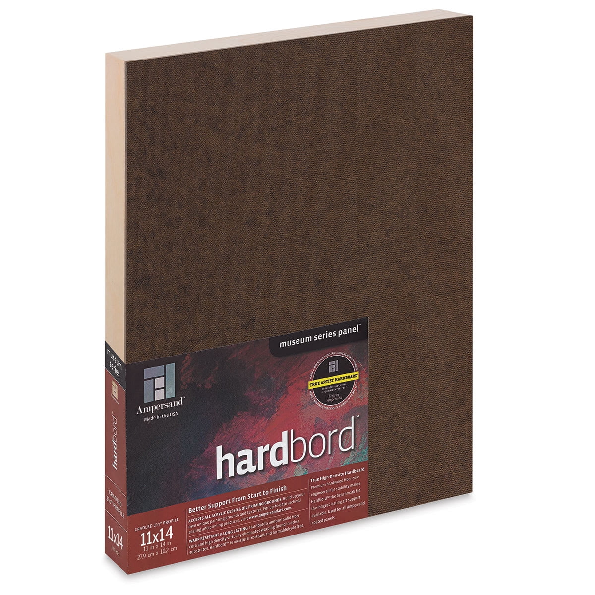 Ampersand Art Supply Hardboard Wood Painting Panel: Museum Series Hardbord, 11" x 14", 1-1/2 Inch Cradled Profile