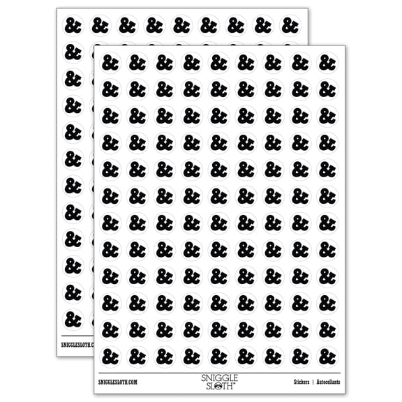 Ampersand Symbol And Round Sticker Set - White - Matte Finish - 0.50" Size