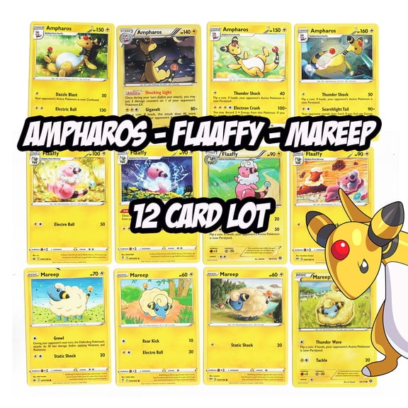 Ampharos Flaaffy Mareep x12 Card Lot - Pokemon Set - includes Evolving Skies - Steam Seige 40/114