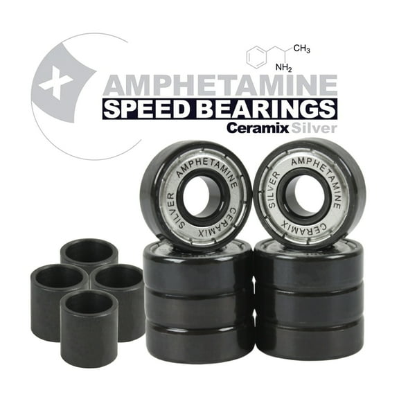 Amphetamine Skateboard Longboard Speed Bearings Set of 8 Pre-Lubricated Ceramic Silver