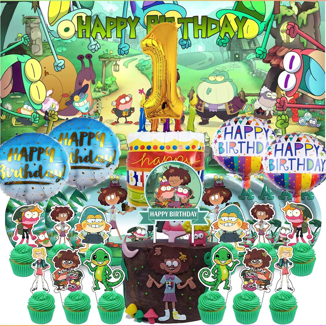 Amphibia 1st Tableware Balloons Cake Toppers Backdrop Banner Supplies ...