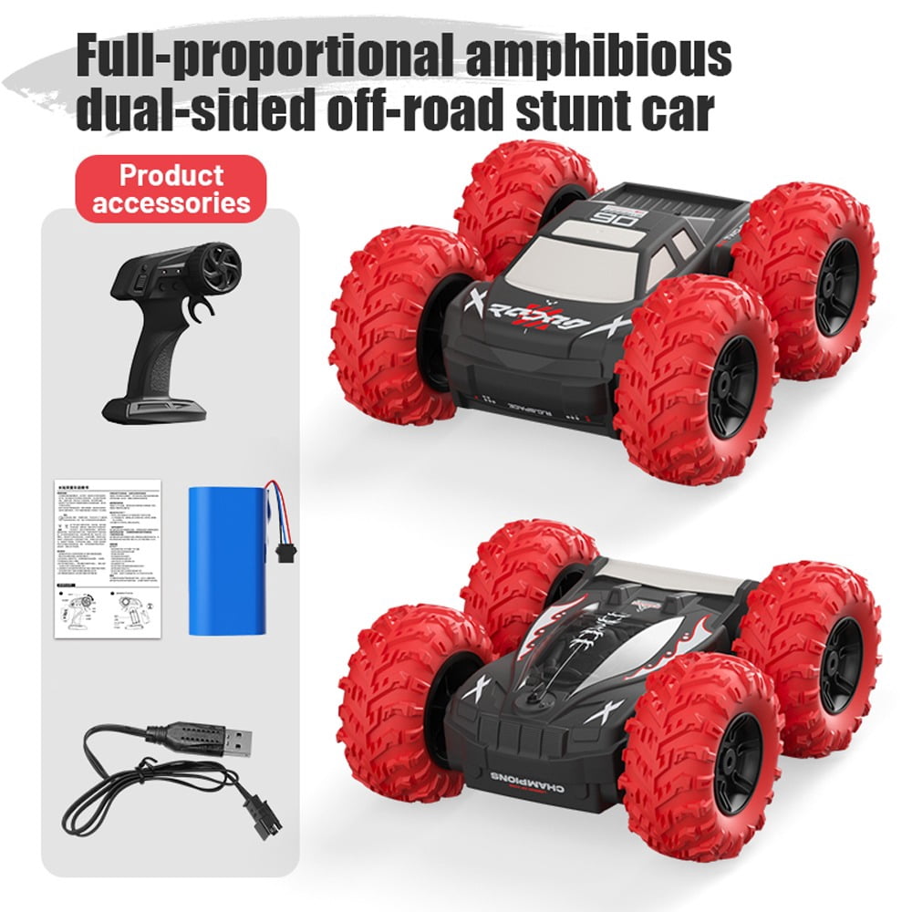 Amphibious Double-Sided Remote Control Car,Rechargeable RC Cars Toy 360° Flips Rotation Off-road Stunt Crawler All Terrain Outdoor Indoor Toy for Kids Boys Girls 3-12