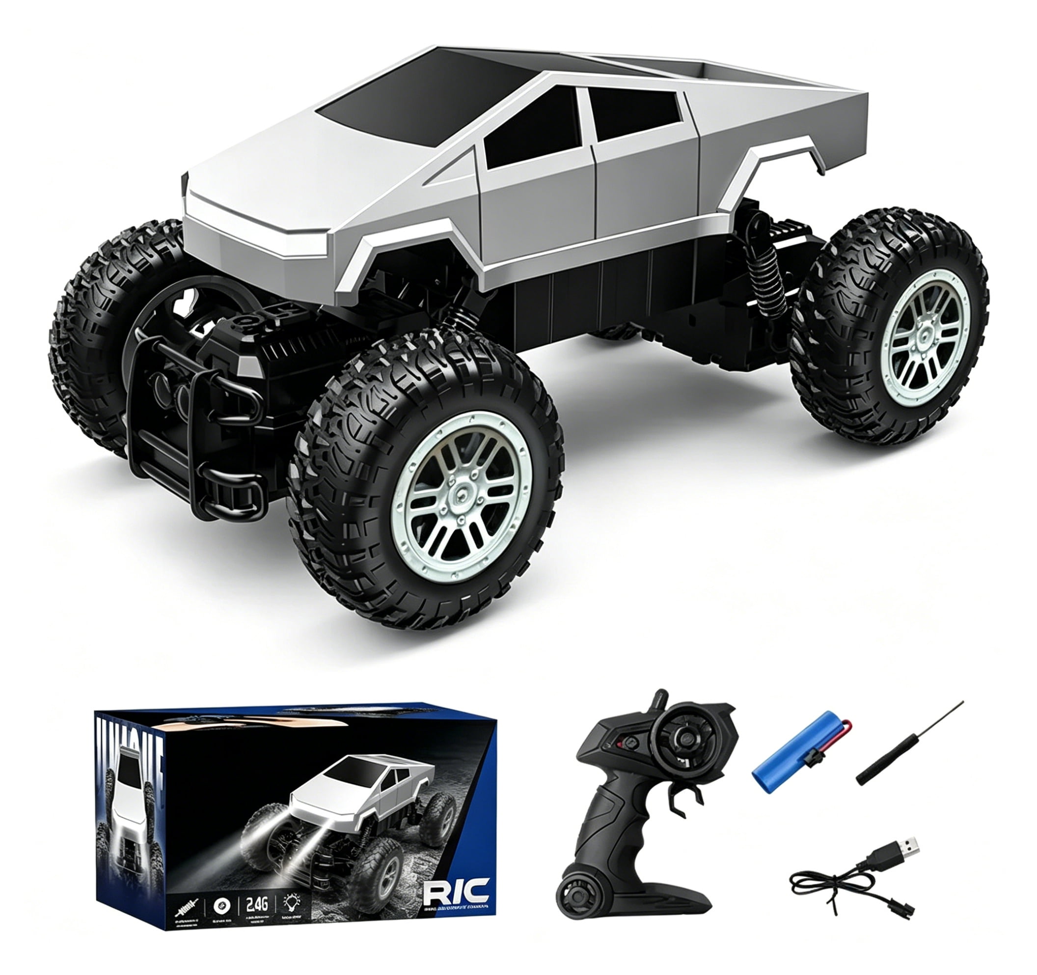 Amphibious RC Car, 1:16 Scale 4WD Waterproof Remote Control Truck, Cyber Style All-Terrain Stunt Vehicle with LED Lights