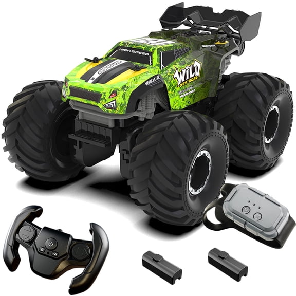 Amphibious RC Car, 4WD Off-Road Waterproof Monster Truck, 2.4GHz Remote Control Vehicle with Dual Batteries,360° Spin & Double-Side Driving, All-Terrain Stunt Car for Kids Boys Aged 8-12
