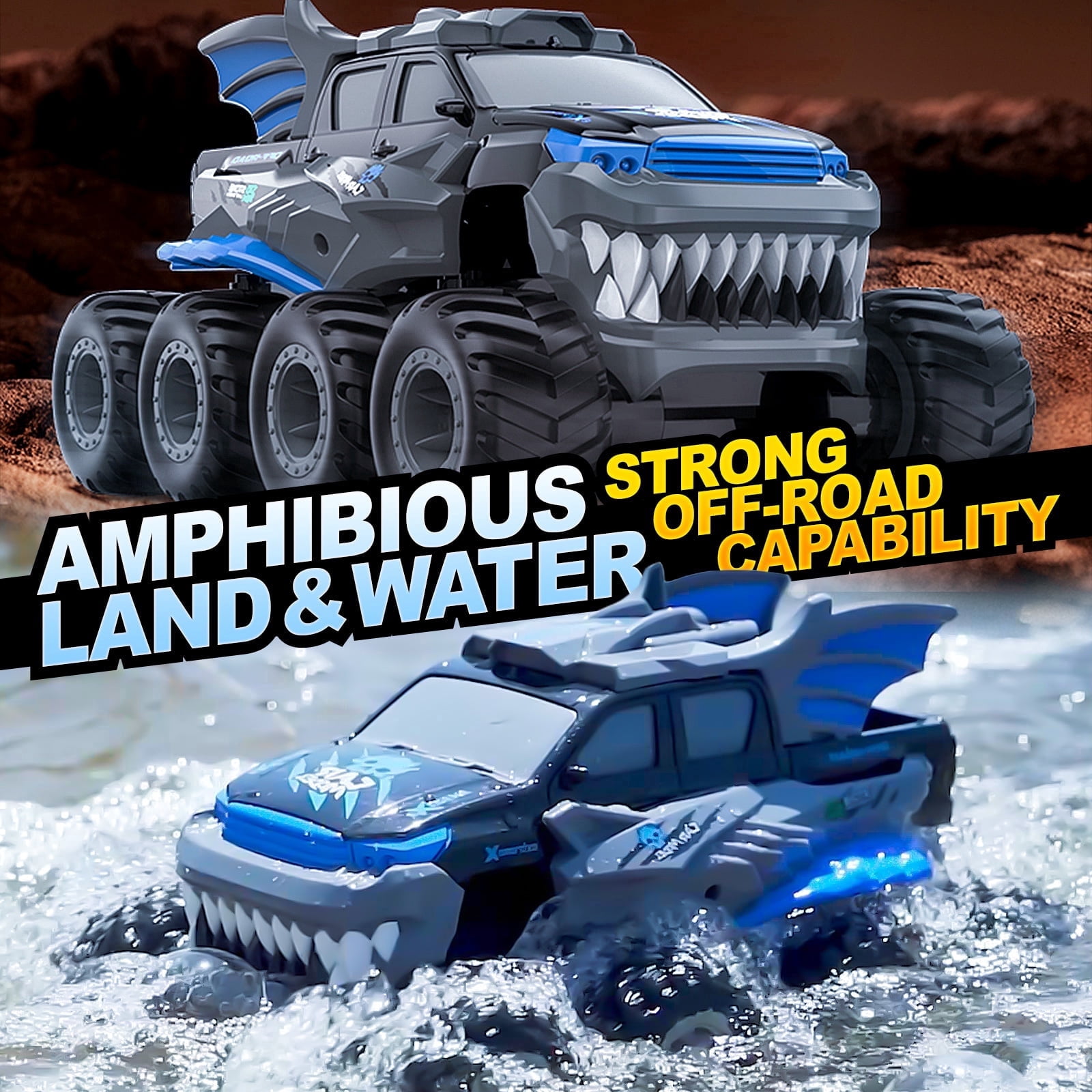 Amphibious RC Monster Trucks 8WD with 2 Rechargeable Batteries Remote ...