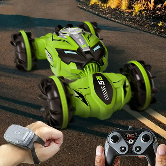 ​Amphibious RC Stunt Car Kit - 40m Gesture + Watch Control, Water/Land Driving Dual-Remote Gift Age 6+​​ Green