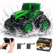 Amphibious RC Tractor Truck 4WD - IPX7 Waterproof Remote Control Farmer Vehicle for Land & Water, Off-Road Monster Toy Car with 2 Batteries All-Terrain Waterproof RC Truck for Kids Adults Boys
