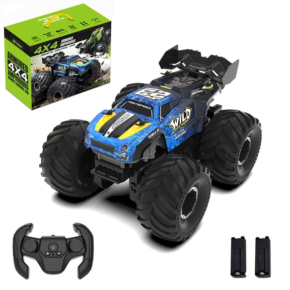 Amphibious Remote Control Car, 2.4GHz Remote Control Monster Trucks Toys for Kids, All Terrain 4WD RC Toy with 2 Batteries (40+ Min), Birthday Christmas Gift for Boys