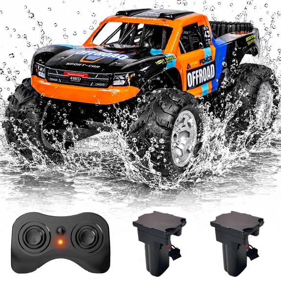Amphibious Remote Control Car - 4WD Off Road RC Monster Truck for Boys Adults, 1:12 Scale Waterproof All-Terrain Vehicle with 2 Batteries, 360° Rotating 2.4GHz RC Crawler，Gift for Kids Ages 8+