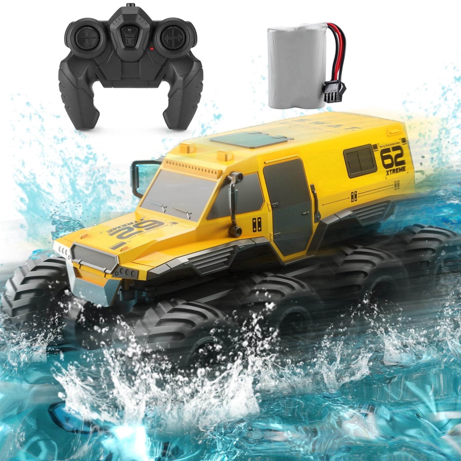 1:12 Large Amphibious Remote Control Car Monster Truck, 8WD All Terrain Waterproof RC Toy 7.4V High-Speed Remote Control Car for Boys Girls Ages 6-12