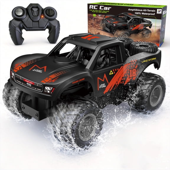 Amphibious Remote Control Car Monster Truck - 4WD Waterproof 1:16 Large All Terrain Off Road Vehicle Batteries RC Drift Cars Beach Pool Toys Gifts for Boys Kids 8-12