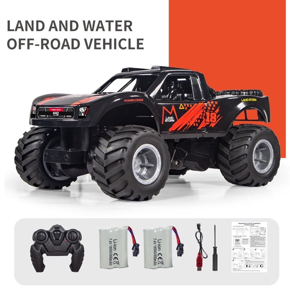 Amphibious Remote Control Car Truck Toys, 1:16 All Terrain 4WD Off-Road RC Car Waterproof, Monster Truck for Boys, Kids Pool Toys Gifts, 2 Batteries