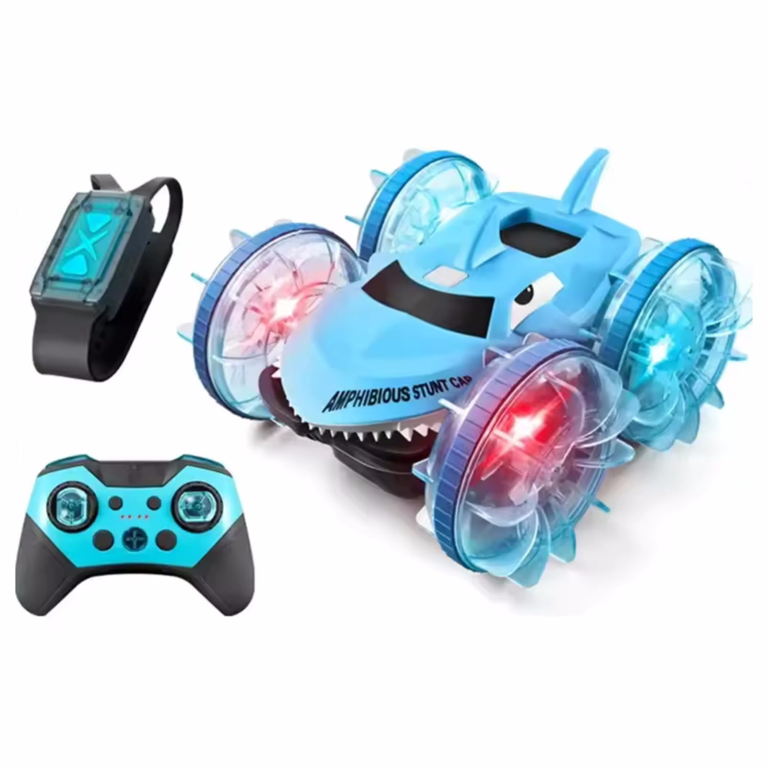 Amphibious Waterproof RC Stunt Car, Gesture Controlled RC Truck with Lights for Boys Gifts(Blue)