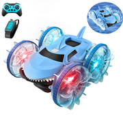 Amphibious Waterproof Remote Control Car Boat,Monster Truck with LED Lights and Transparent Wheels, 4WD Gesture Controlled Kids Toy for Beach/Pool  ,Gifts for Boys/girls