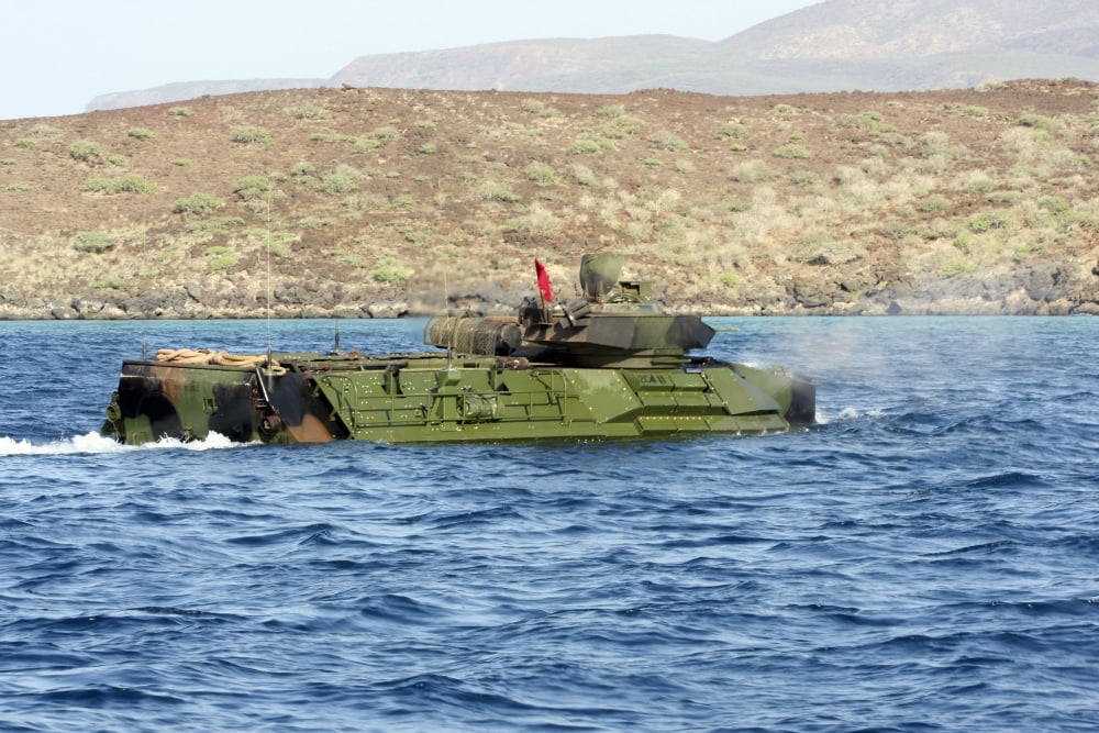 Amphibious assault vehicle crewmen conduct a water gunnery range at a Djibouti beach Canvas Art - Stocktrek Images (35 x 23)