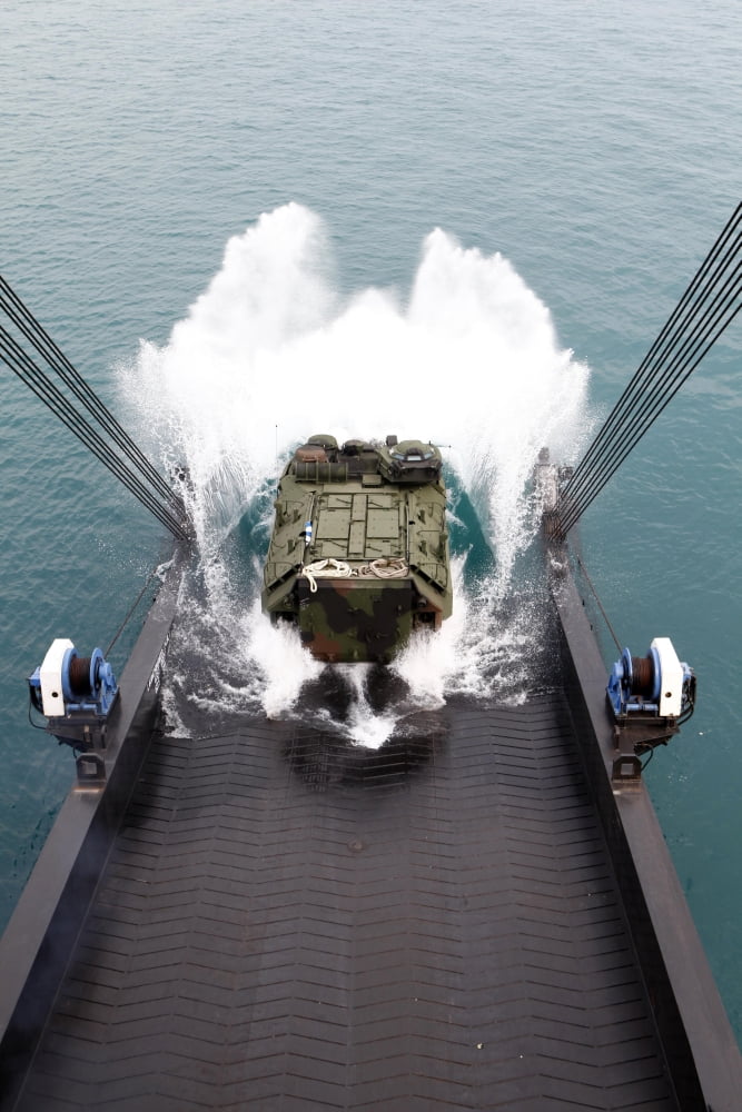 Amphibious assault vehicles disembark from USNS 1st LT Jack Lummus Canvas Art - Stocktrek Images (23 x 34)