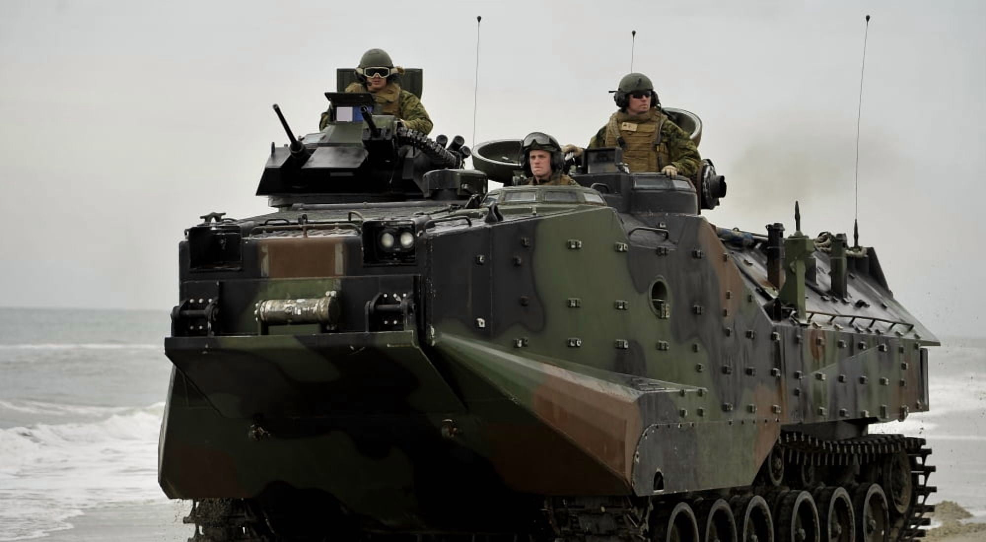 Amphibious assault vehicles make their way toward the shore Canvas Art - Stocktrek Images (38 x 21)