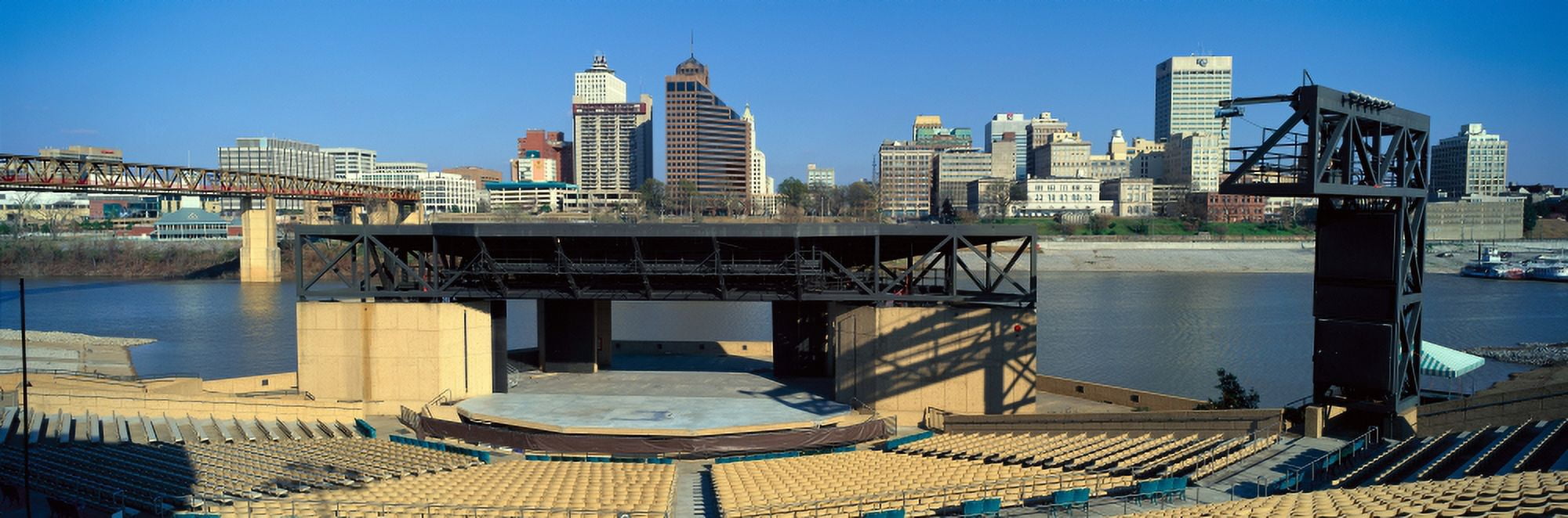 Amphitheatre on island in middle of Mississippi River looking at Memphis TN skyline Canvas Art - Panoramic Images (27 x 9)