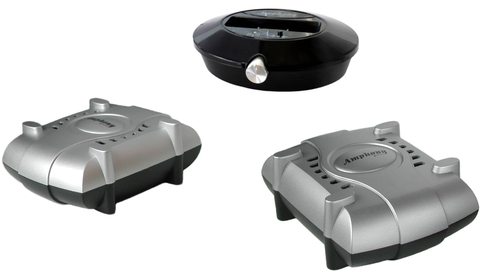 amphony wireless speaker kit with two wireless amplifiers, model 1800, makes surround speakers wireless, 2x80 watts, 300ft range, connect to any audio source, better-than bluetooth digital wireless