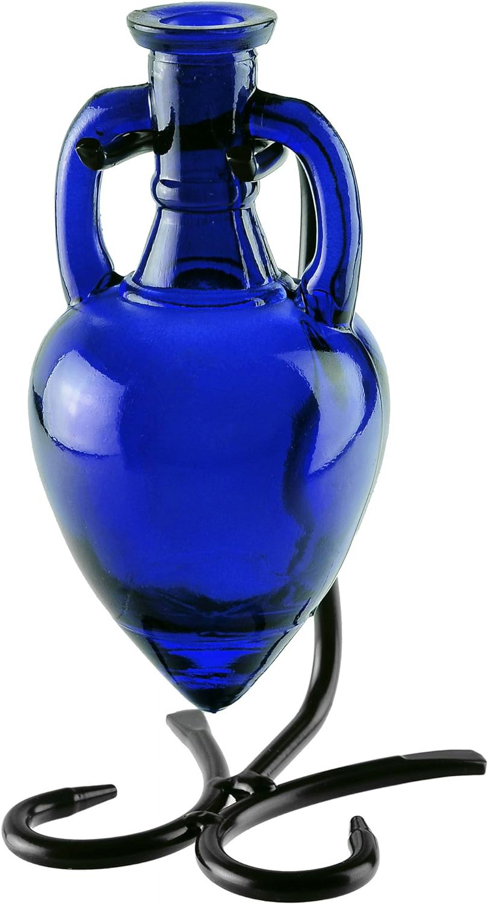 Amphora Recycled Glass Vase & Metal Stand, 7", Cobalt Blue, 1 Piece