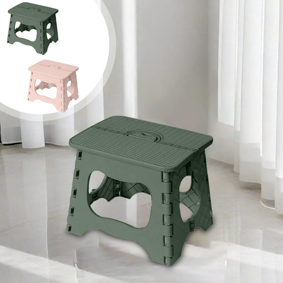 Ampiyan Green Lightweight Folding Stool for Home, Office & Outdoor - Space Saving Small Plastic Stool with Round Chamfers, 24.5x23.5x30cm, Pink or Green