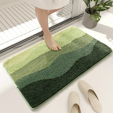 Ampiyan Thick Striped Memory Foam Bath Rugs, Soft Absorbent Velvet Bathroom Mats, Non-slip Bottom , Machine Washable Bathmat, Carpet Rug Room Decoration for Floor Cleaning (Green)