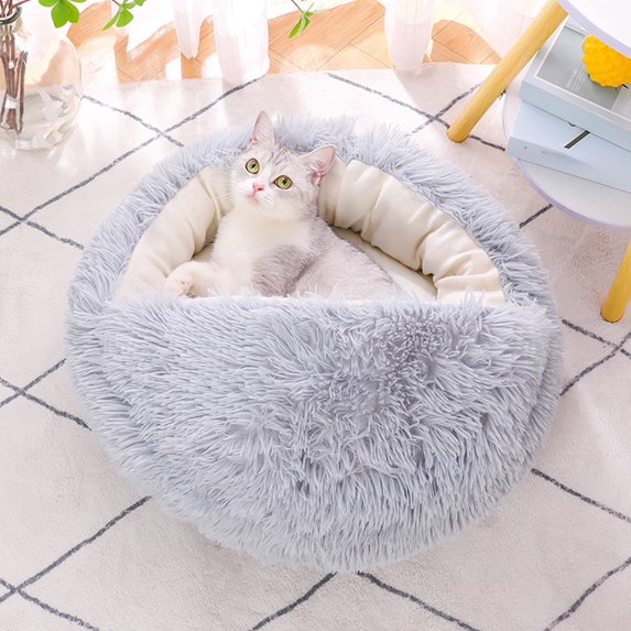 Zonao Semi Enclosed Cat Bed with Cover,Non Slip,Shell Shaped Pet Bed for Dogs & Cats Winter Warm Cats Bed