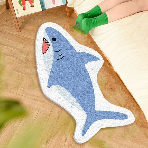 Ampiyan Sharks Decorative Rug - Super Absorbent Non-Slip Bath Mat, 16x24 Inch Blue Polyester Pet-Friendly Indoor/Outdoor Carpet for Bathroom, Kitchen, Laundry Room, Modern Home Decor