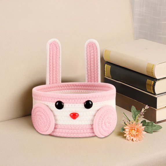 Zonao Small Easter Bunny Basket Weave Rope Round Storage Basket with Lid,Gifts Storage