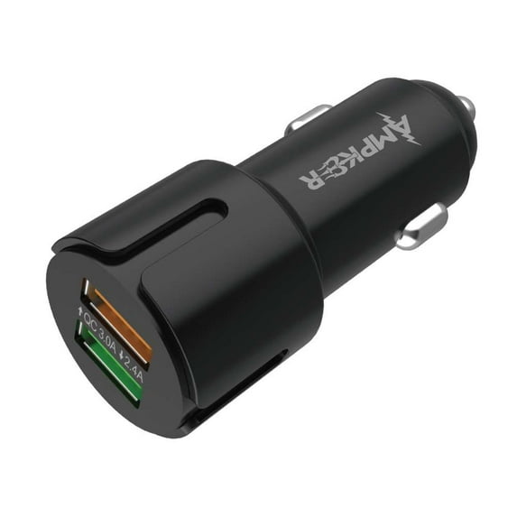 Ampker Car Charger for Samsung Galaxy S23 - 30W Fast Charging 2.4A/QC 3.0 Dual USB Ports Auto Power Adapter - Black