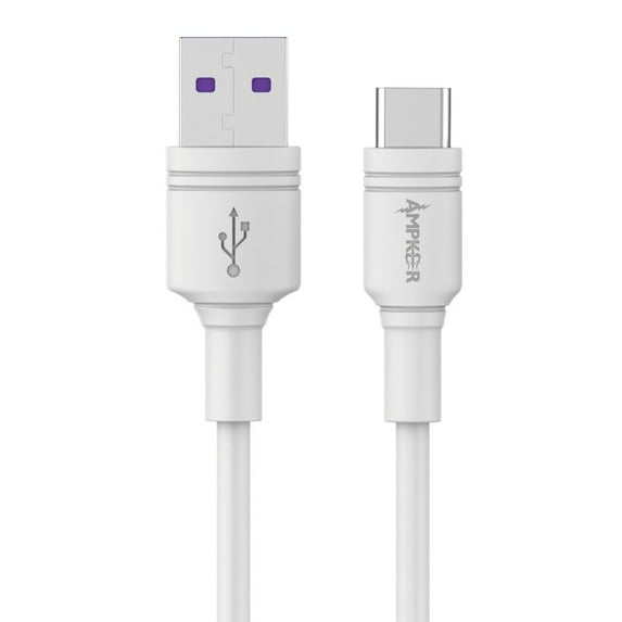 Ampker USB Cable for Nuu X6 Plus - Heavy Duty 3A High Powered (Fast Charging Data Transfer) Type-C to USB Cable - 5 Feet - White