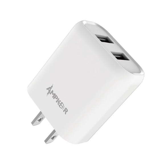 Ampker Wall Charger for Google Pixel 7 - 12W/2.4A Fast Charging Dual USB Port Home Travel Wall Charger - White