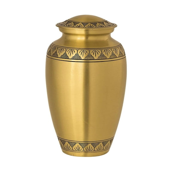 Ample Cremation Urn-Brass Colored Cremation Urn with Leaf Finish (Size=11x7 INCH)