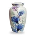 thumbnail image 1 of Ample Cremation Urn-Elegant White Urn with Bluish Floral Finish (Size=11x7 IN), 1 of 5
