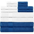 thumbnail image 1 of Ample Décor Bathroom Towel Set of 12- 4 Bath Towel, 4 Hand Towel, 4 Washcloths- Machine Washable - White & Navy, 1 of 5
